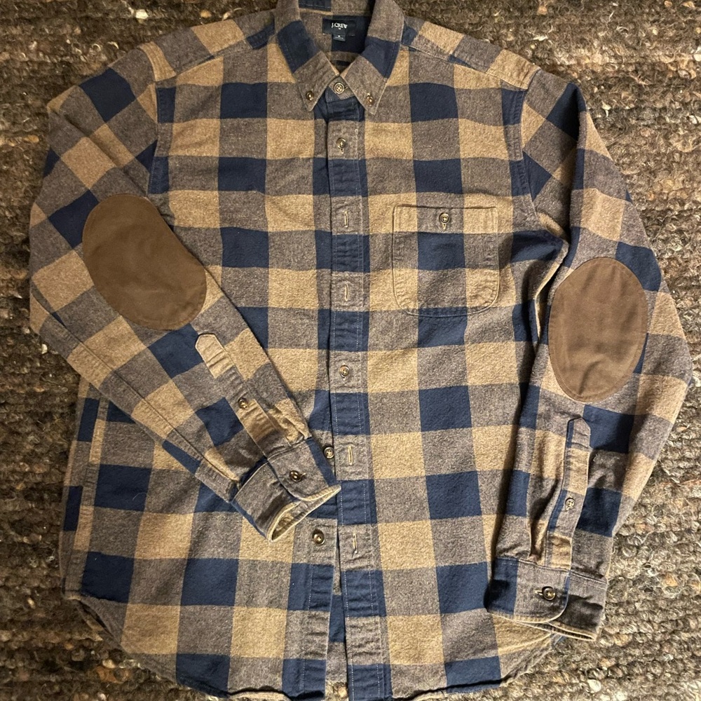 J. Crew Blue and Tan Casual Button Down Shirt with Classic Check Pattern